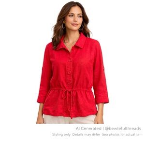 Grace Elements Resort Linen Blend Utility Jacket Top M-L Red